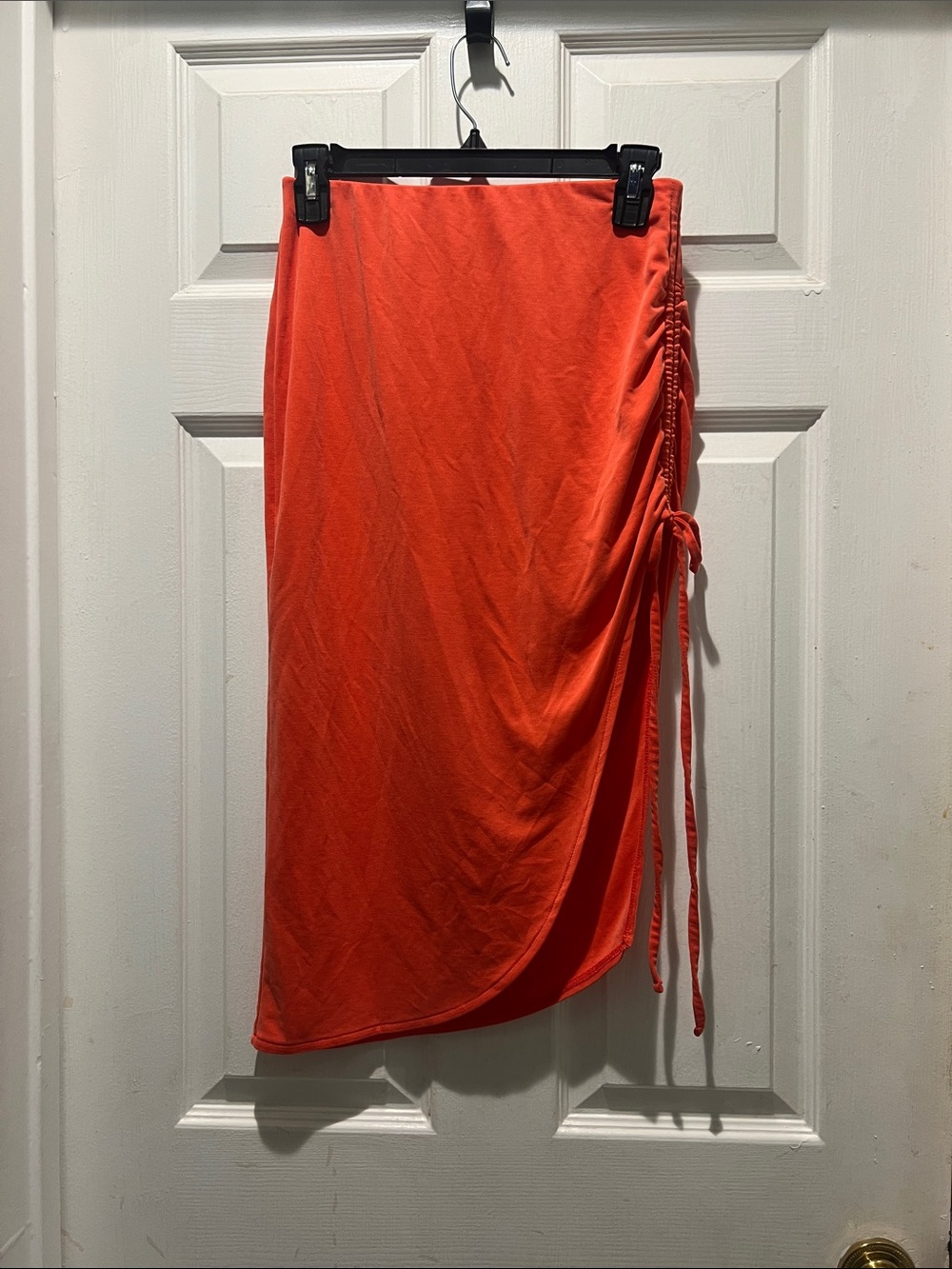 Open Edit Ruched Side-Tie Skirt in Vibrant Orange